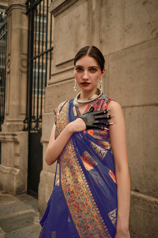 Kashmiri Modal Handloom Weaving Saree with Intricate Traditional Patterns