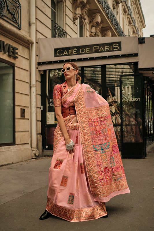 Kashmiri Modal Handloom Weaving Saree with Intricate Traditional Patterns