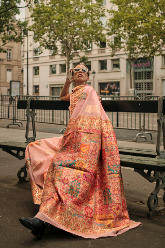 Kashmiri Modal Handloom Weaving Saree with Intricate Traditional Patterns