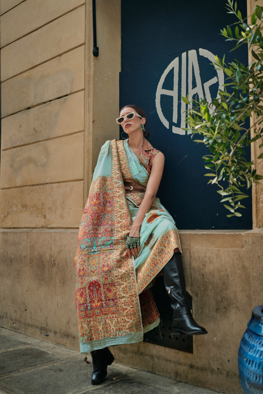 Kashmiri Modal Handloom Weaving Saree with Intricate Traditional Patterns