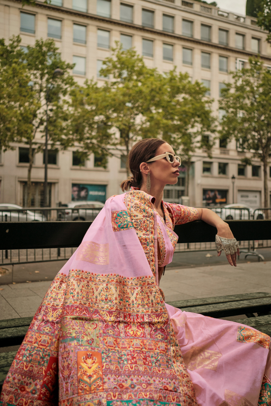 Kashmiri Modal Handloom Weaving Saree with Intricate Traditional Patterns