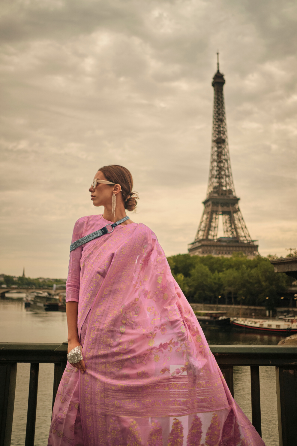 Kashmiri Organza Saree with Intricate Weaving Elegance