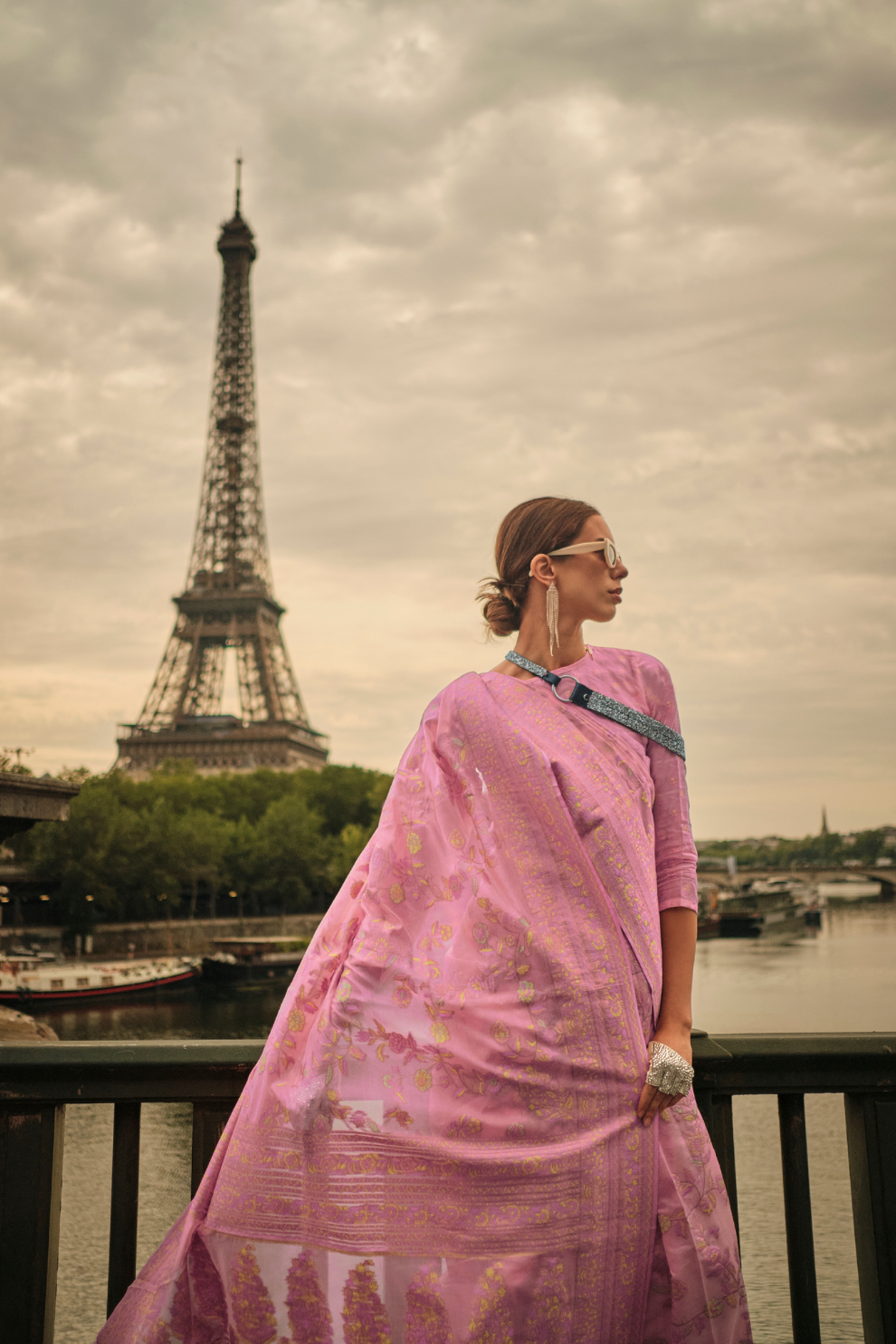 Kashmiri Organza Saree with Intricate Weaving Elegance