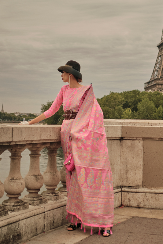 Kashmiri Organza Saree with Intricate Weaving Elegance