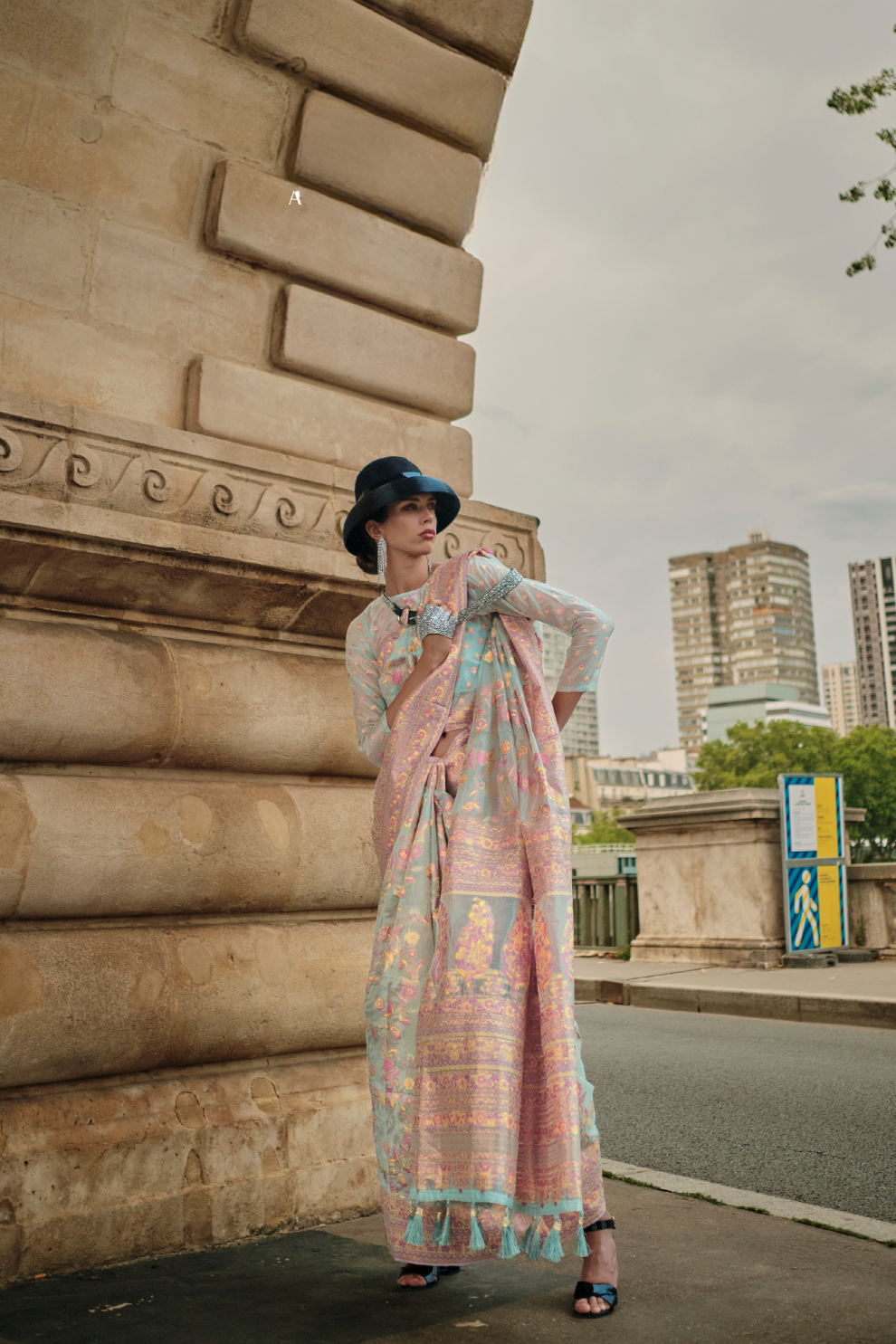 Kashmiri Organza Saree with Intricate Weaving Elegance