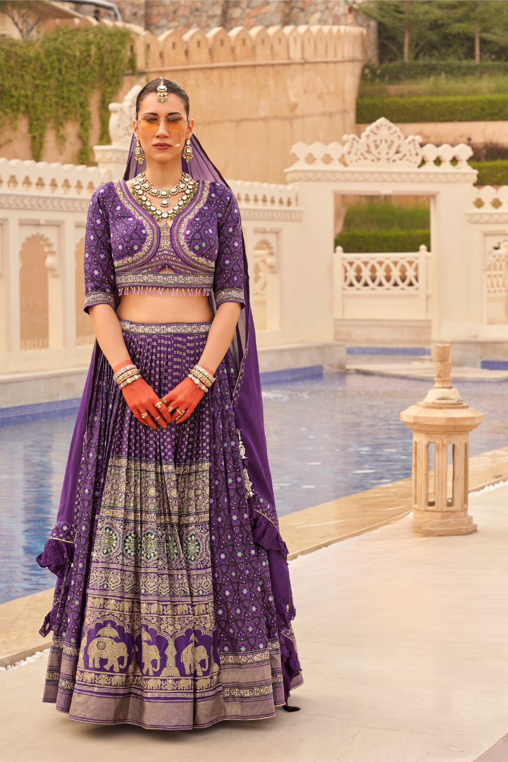 Regal Purple Bridal Lehenga & Floral Print Kurta Set for Couple - LaVante Fashion