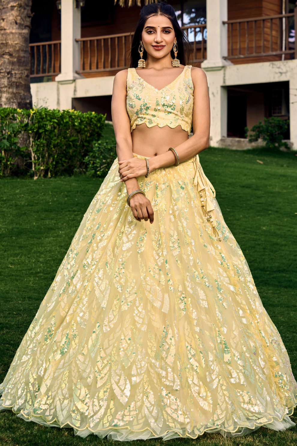 Elegant Lehenga Set with Multiple Sequins & Thread Embroidery