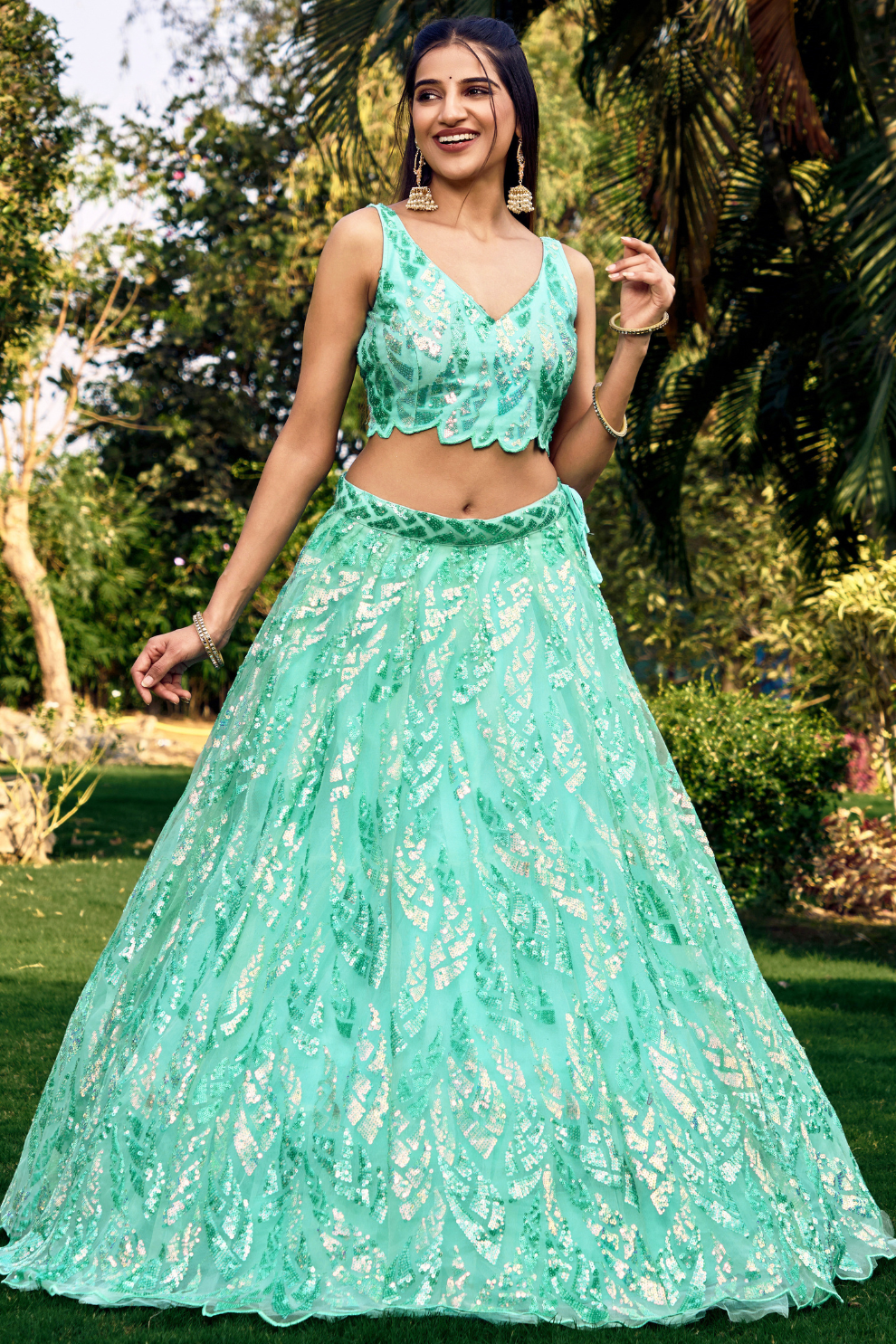 Elegant Lehenga Set with Multiple Sequins & Thread Embroidery