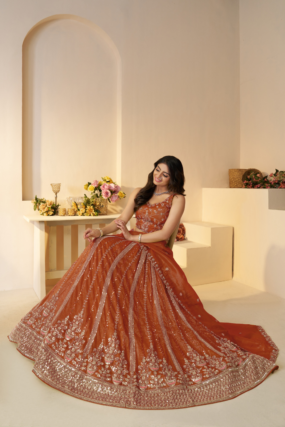 Elegant Designer Mehendi Lehenga with Intricate Sequins and Cut Dana Detailing