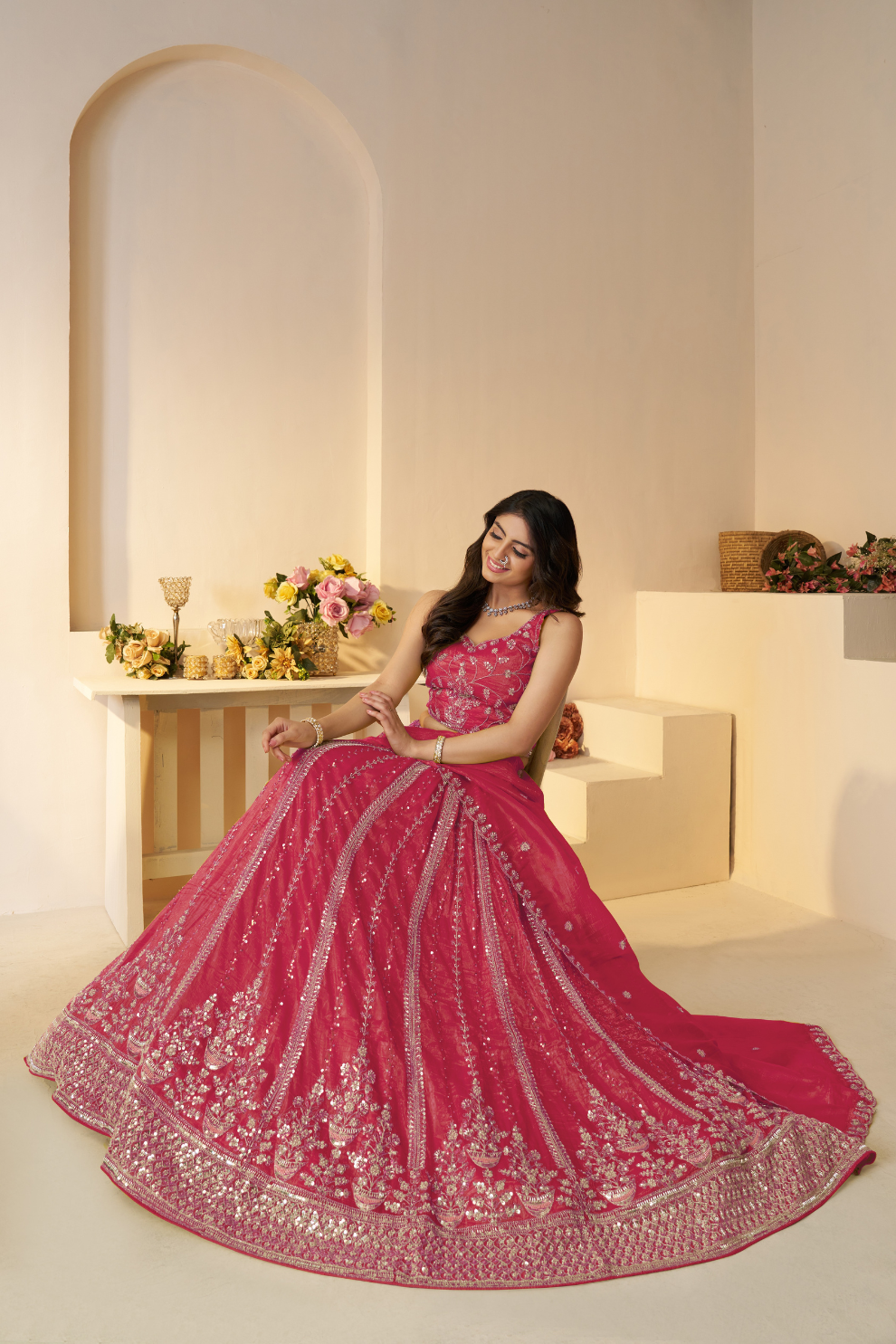 Elegant Designer Mehendi Lehenga with Intricate Sequins and Cut Dana Detailing