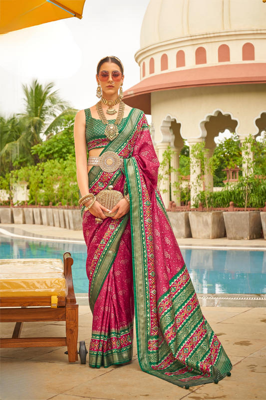 Traditional Patola Print Saree in Sigma Silk Blend Fabric
