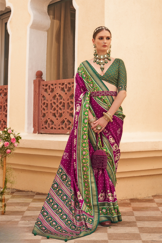Traditional Patola Silk Saree for Weddings with Matching Blouse