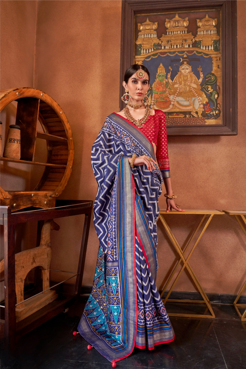 Gold Printed Patola Style Saree in Premium Sigma Silk