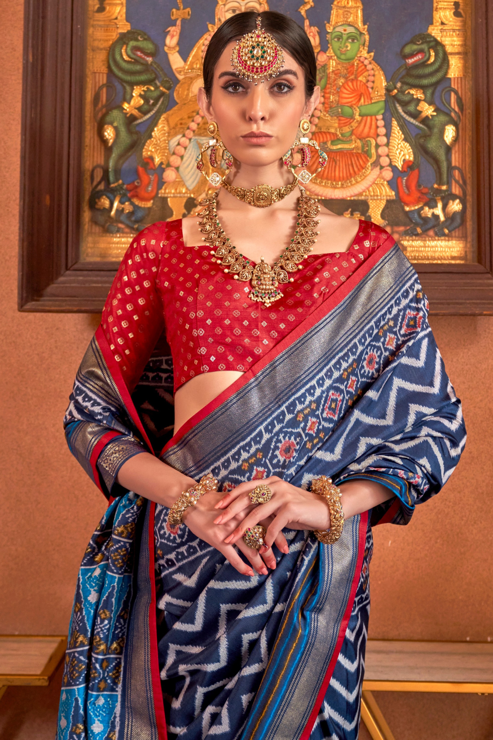 Gold Printed Patola Style Saree in Premium Sigma Silk