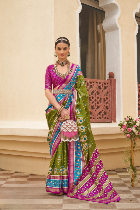 Traditional Patola Silk Saree for Weddings with Matching Blouse