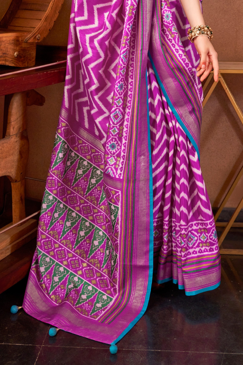 Gold Printed Patola Style Saree in Premium Sigma Silk