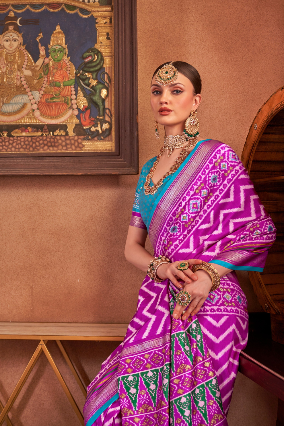 Gold Printed Patola Style Saree in Premium Sigma Silk