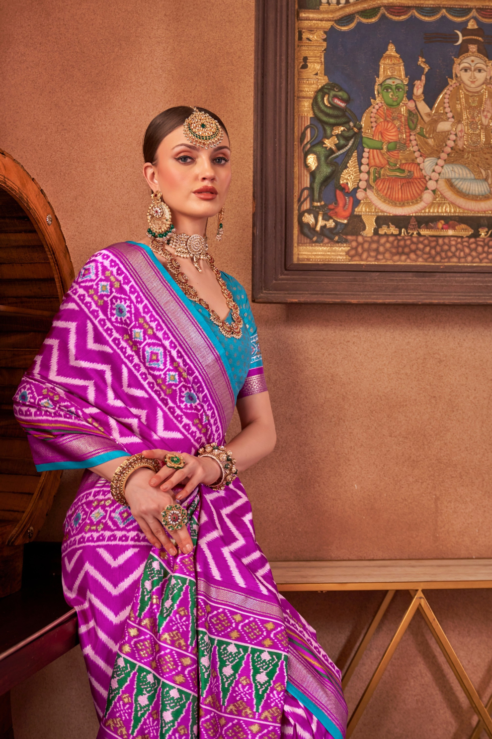 Gold Printed Patola Style Saree in Premium Sigma Silk