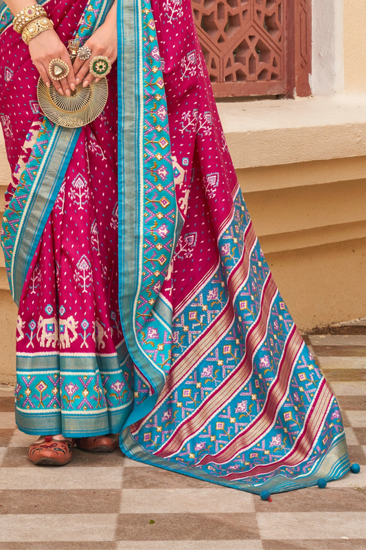 Traditional Patola Silk Saree for Weddings with Matching Blouse