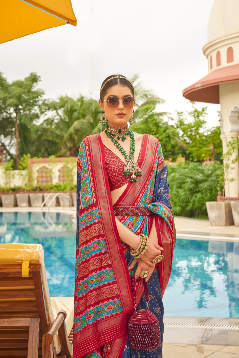 Traditional Patola Print Saree in Sigma Silk Blend Fabric