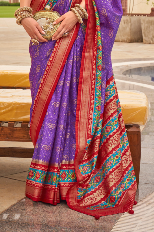 Traditional Patola Print Saree in Sigma Silk Blend Fabric