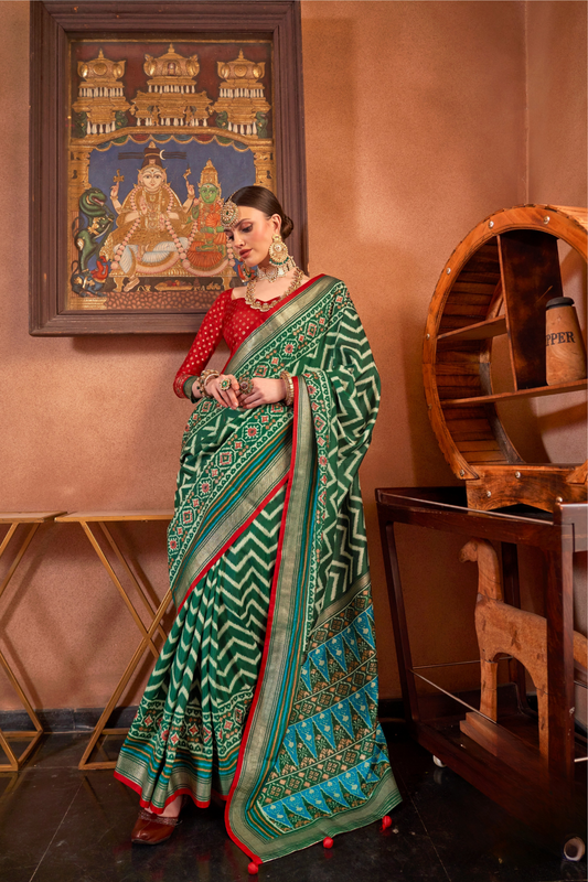 Gold Printed Patola Style Saree in Premium Sigma Silk