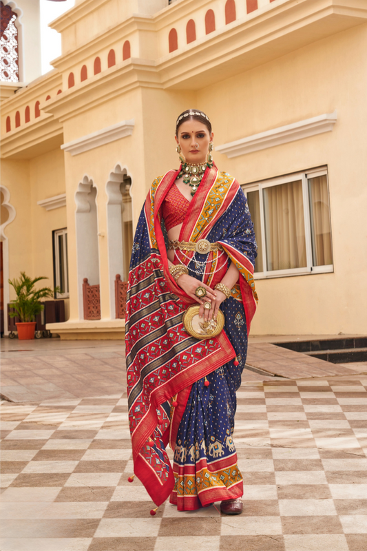 Traditional Patola Silk Saree for Weddings with Matching Blouse