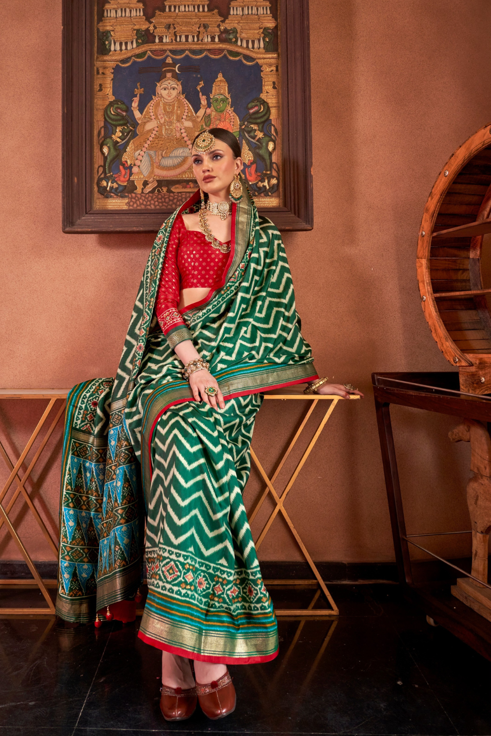 Gold Printed Patola Style Saree in Premium Sigma Silk