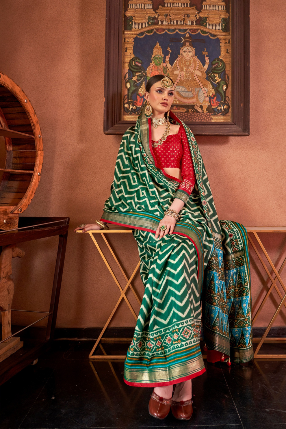 Gold Printed Patola Style Saree in Premium Sigma Silk