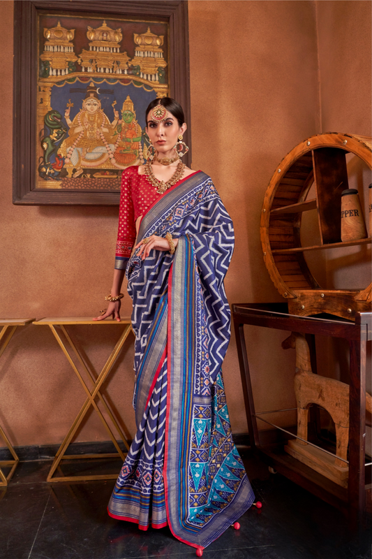Gold Printed Patola Style Saree in Premium Sigma Silk