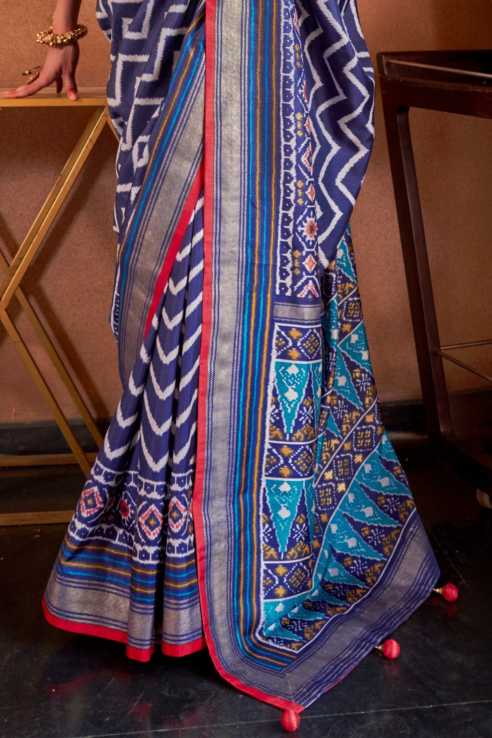 Gold Printed Patola Style Saree in Premium Sigma Silk