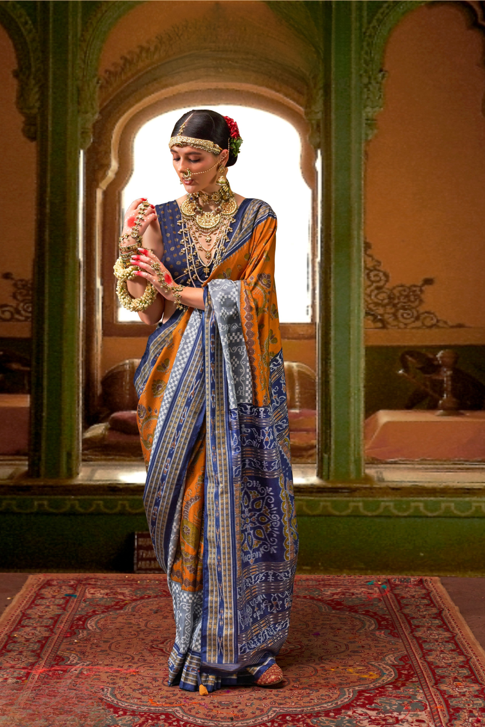 Patola Printed Sigma Silk Saree with Gold Accents