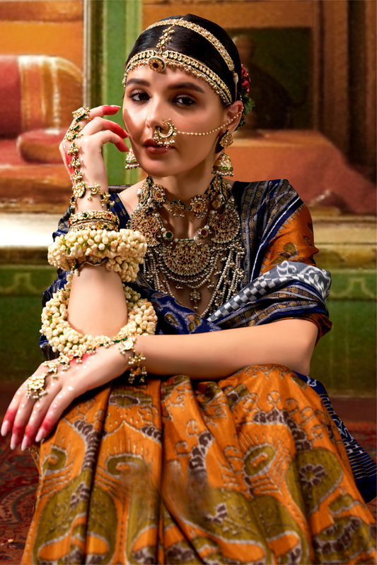 Patola Printed Sigma Silk Saree with Gold Accents