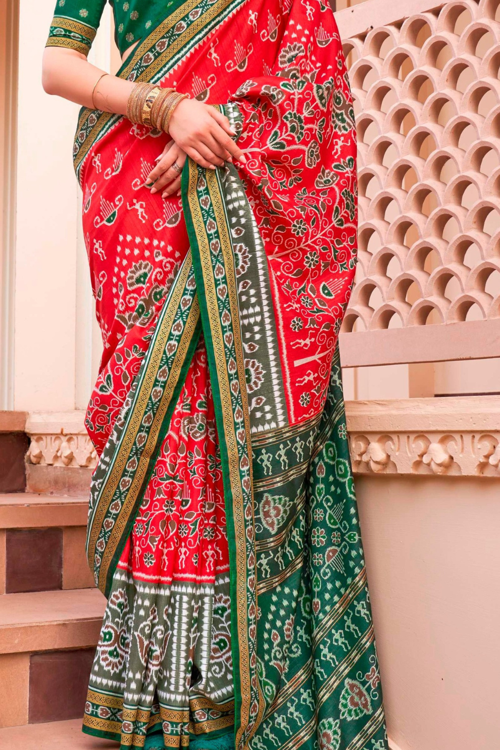 Mercerized Sigma Silk Saree with Traditional Classic and Aqua Finish - LaVante Fashion