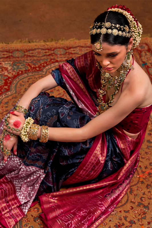 Patola Printed Sigma Silk Saree with Gold Accents