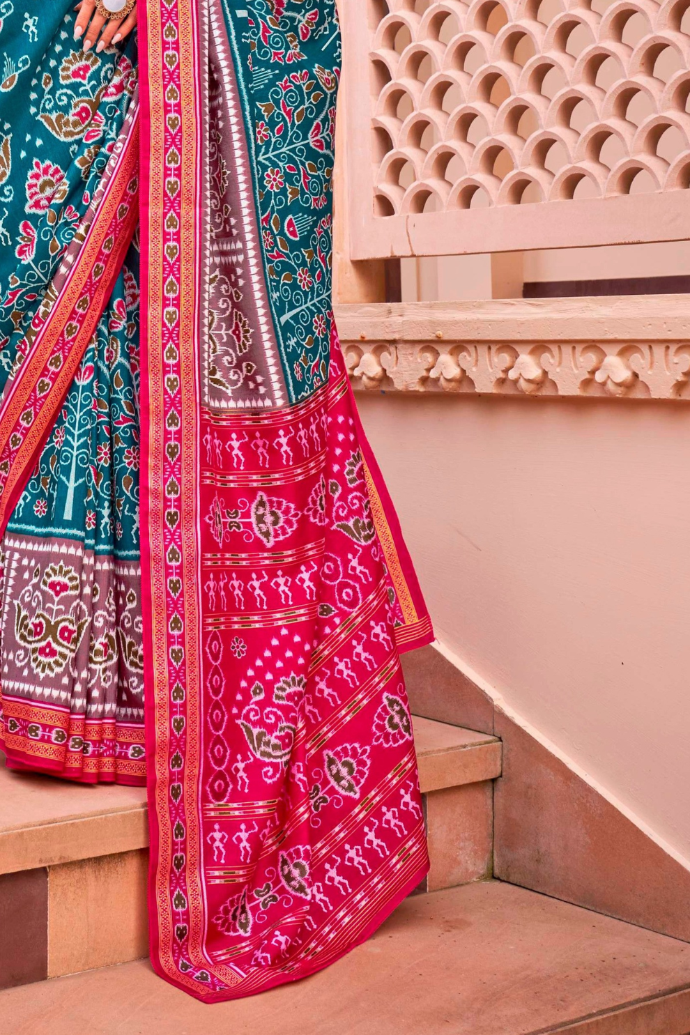 Mercerized Sigma Silk Saree with Traditional Classic and Aqua Finish - LaVante Fashion