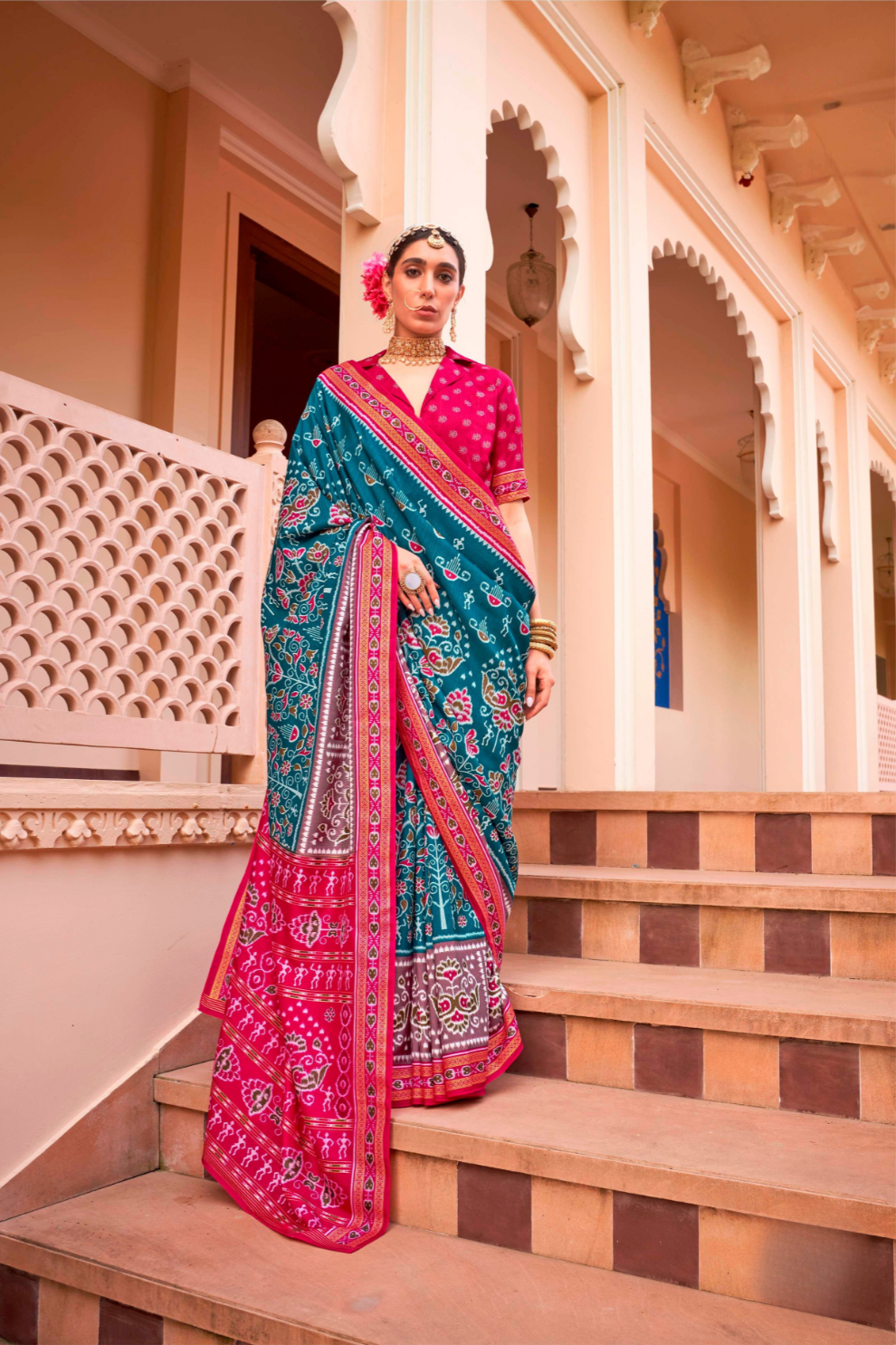 Mercerized Sigma Silk Saree with Traditional Classic and Aqua Finish - LaVante Fashion
