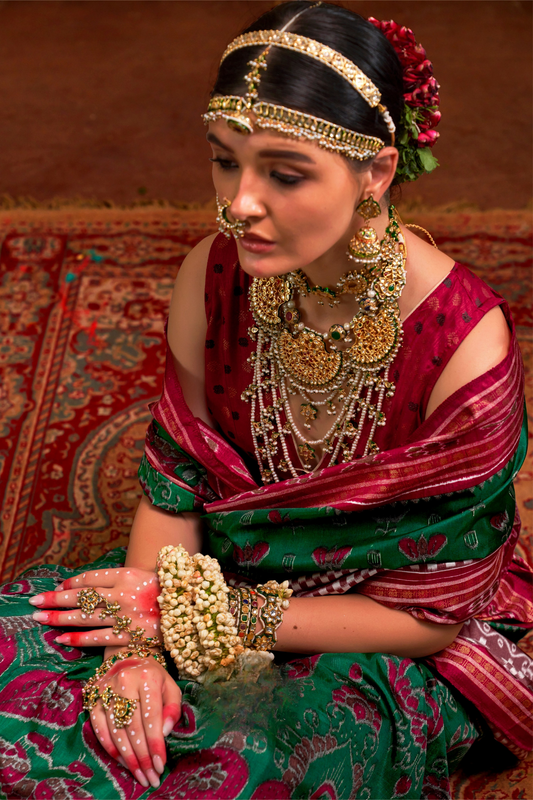 Patola Printed Sigma Silk Saree with Gold Accents