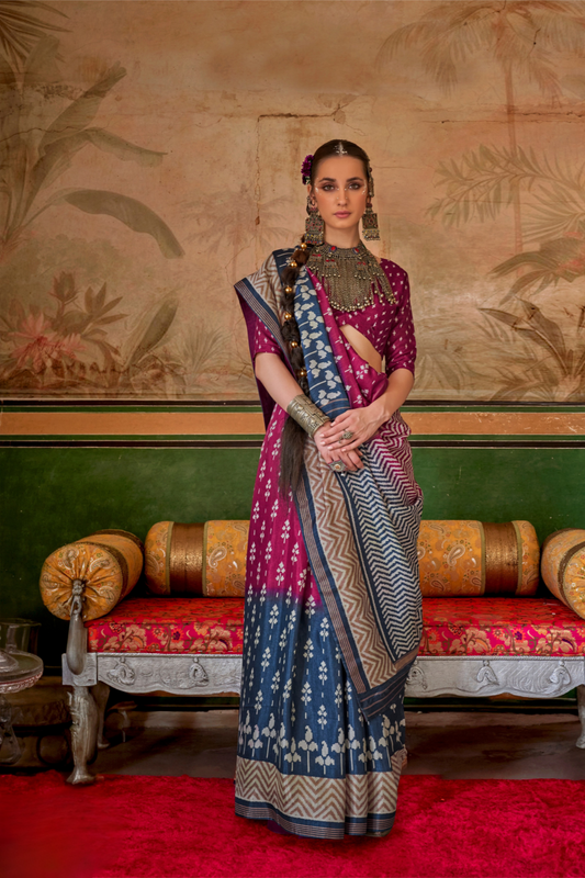 Designer Print Silk Saree for Festive and Casual Wear
