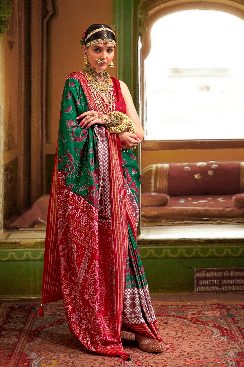 Patola Printed Sigma Silk Saree with Gold Accents