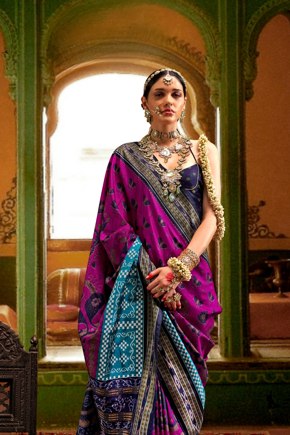 Patola Printed Sigma Silk Saree with Gold Accents