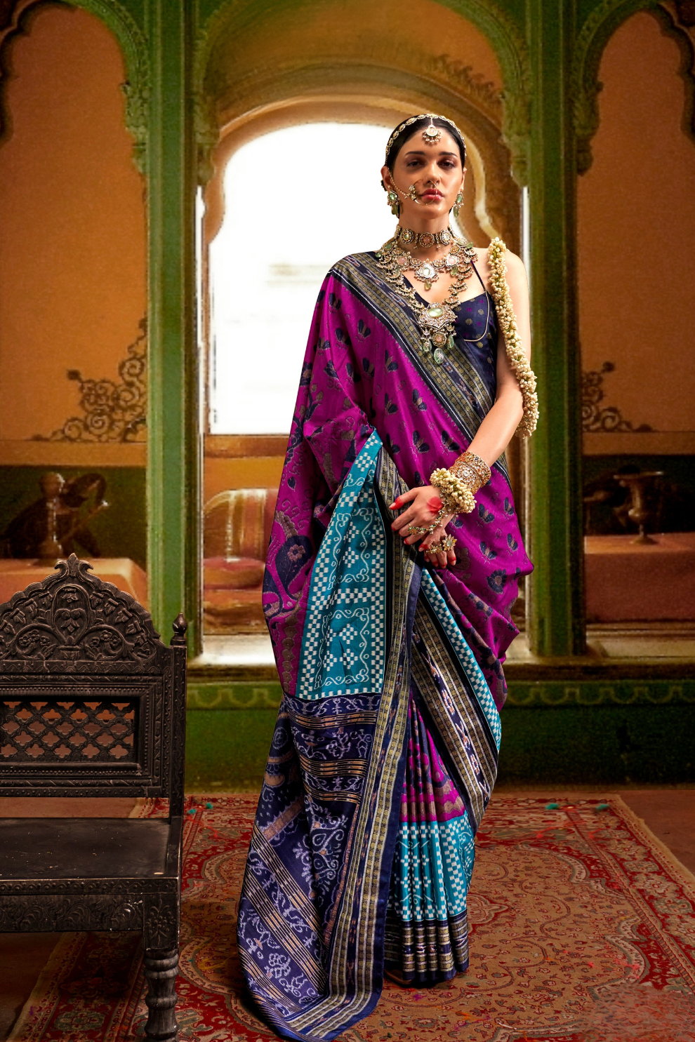 Patola Printed Sigma Silk Saree with Gold Accents