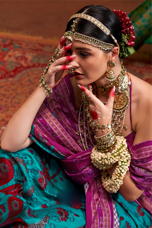 Patola Printed Sigma Silk Saree with Gold Accents