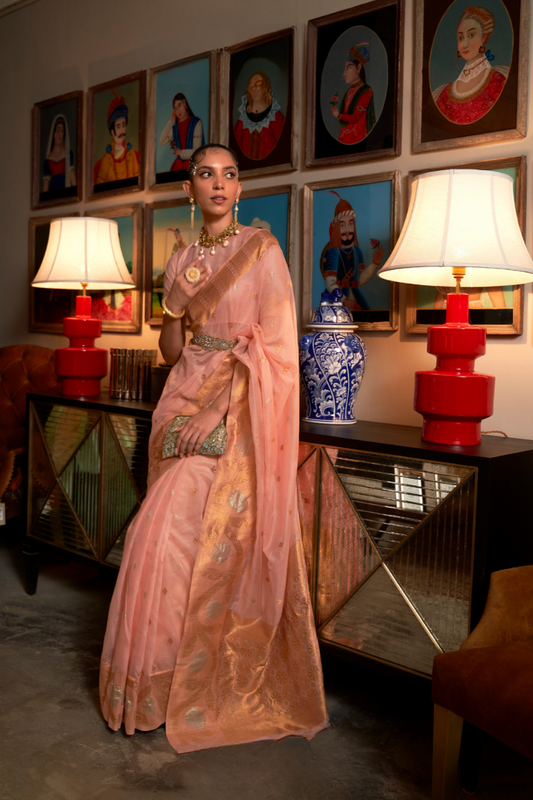 Elegant Modal Saree with Copper Zari Handloom Weaving