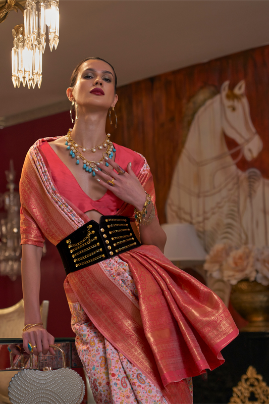 Graceful Gota Handloom Woven Silk Saree with Traditional Detailing