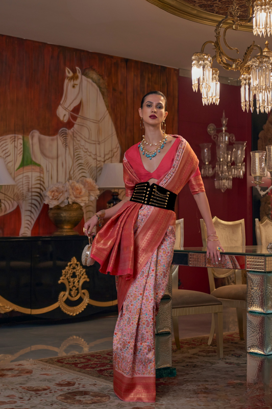 Handloom Saree with Kashmiri Chaap Weaving Design Elegance