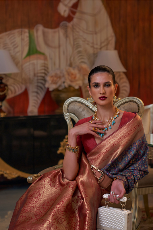 Handloom Saree with Kashmiri Chaap Weaving Design Elegance