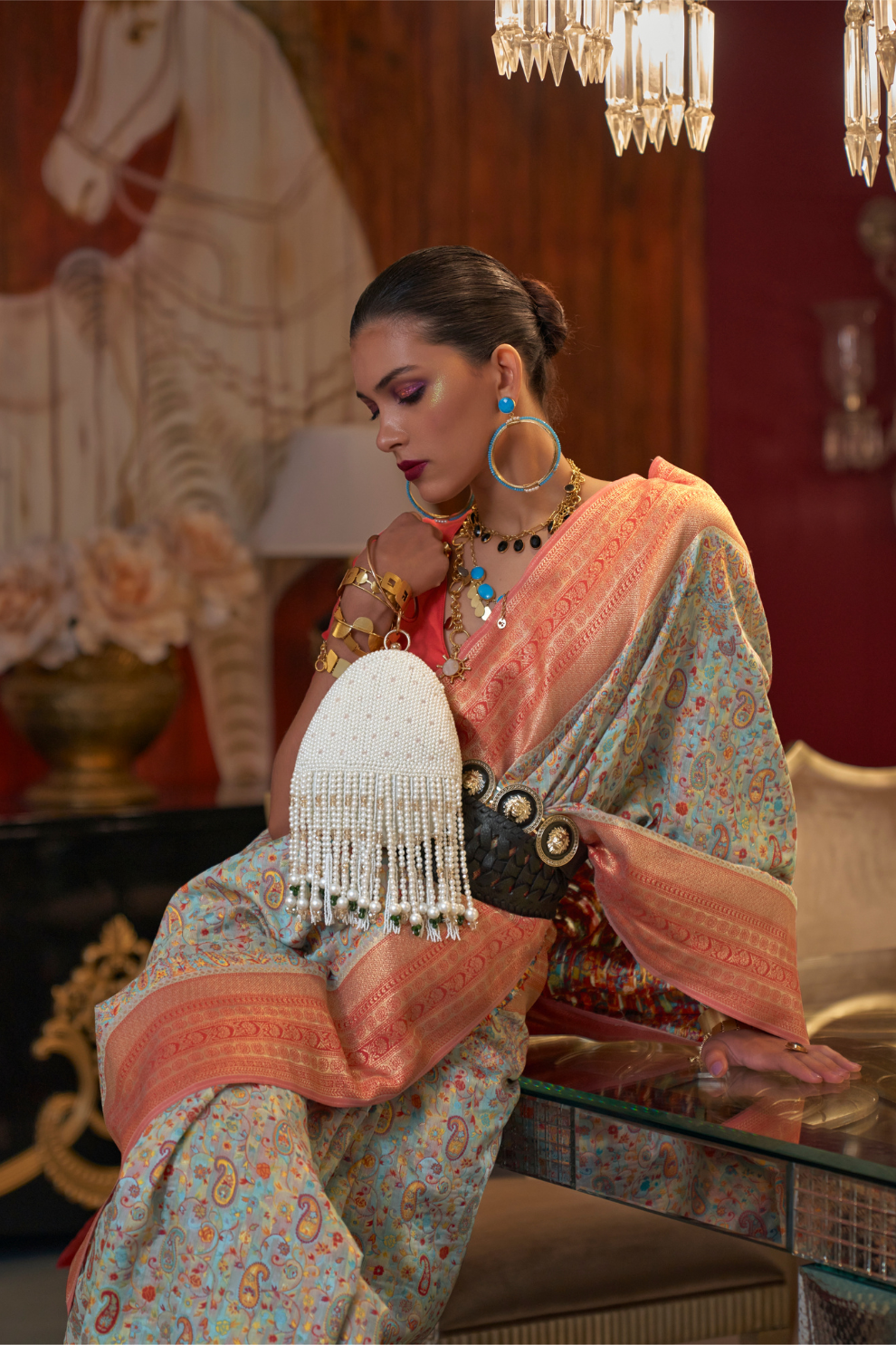 Graceful Gota Handloom Woven Silk Saree with Traditional Detailing