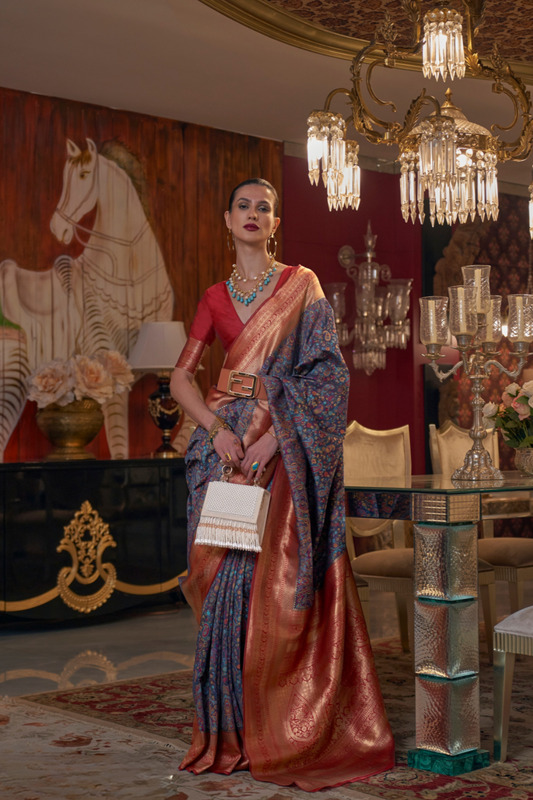Handloom Saree with Kashmiri Chaap Weaving Design Elegance