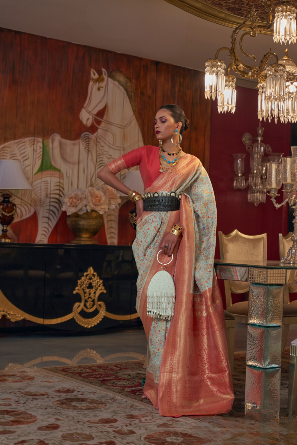 Graceful Gota Handloom Woven Silk Saree with Traditional Detailing